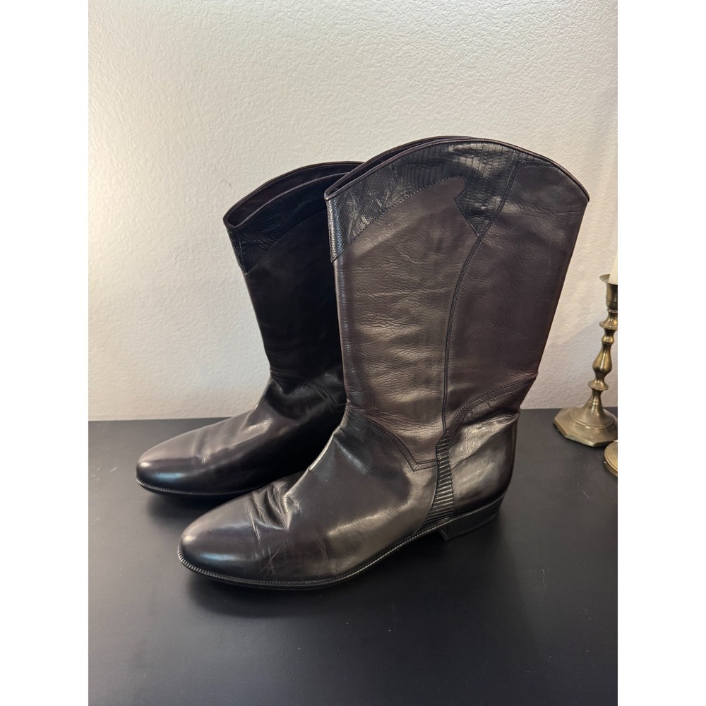 Lorenzo Banfi Men's 11.5 M Boot Black Leather Round Toe Mid Calf Cowbody Western - Picture 2 of 14